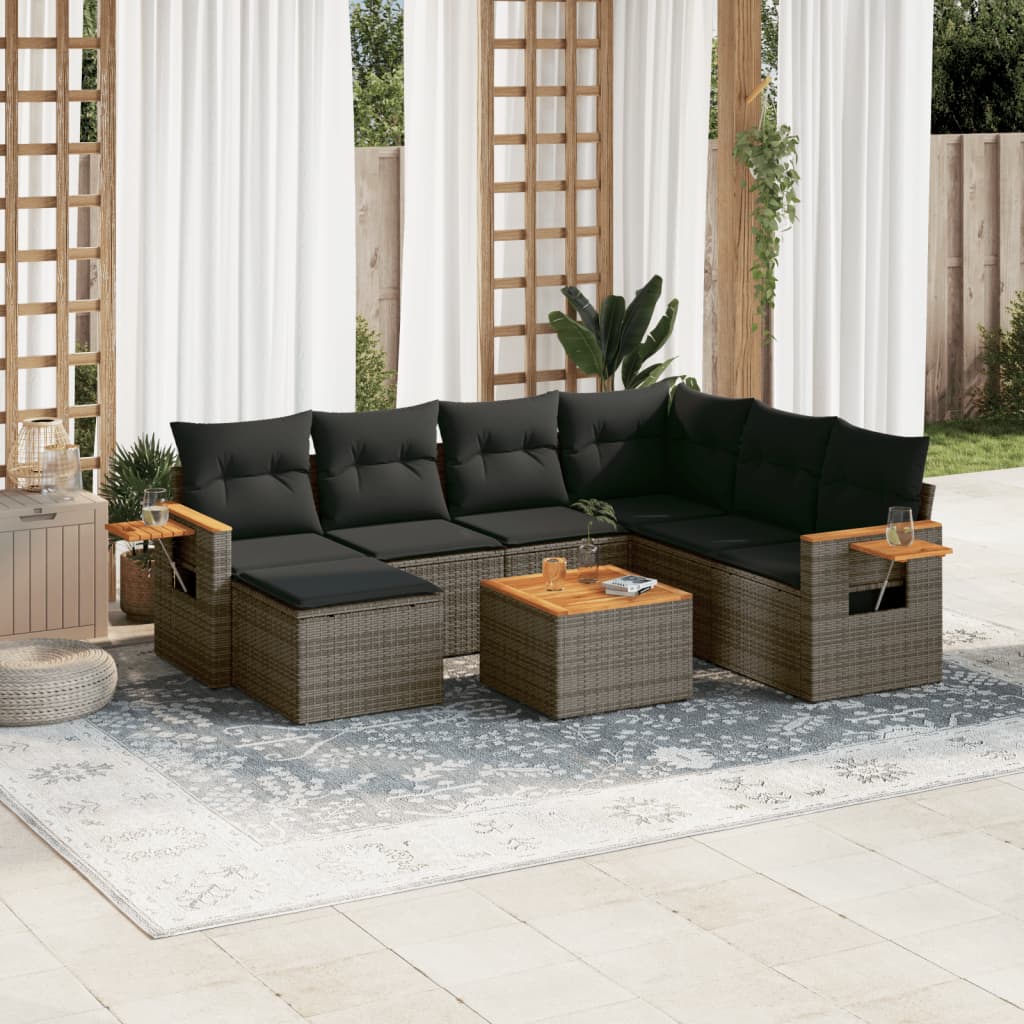 Set canapele de gradina cu perne, 8 piese, gri, poliratan — imaginea 2