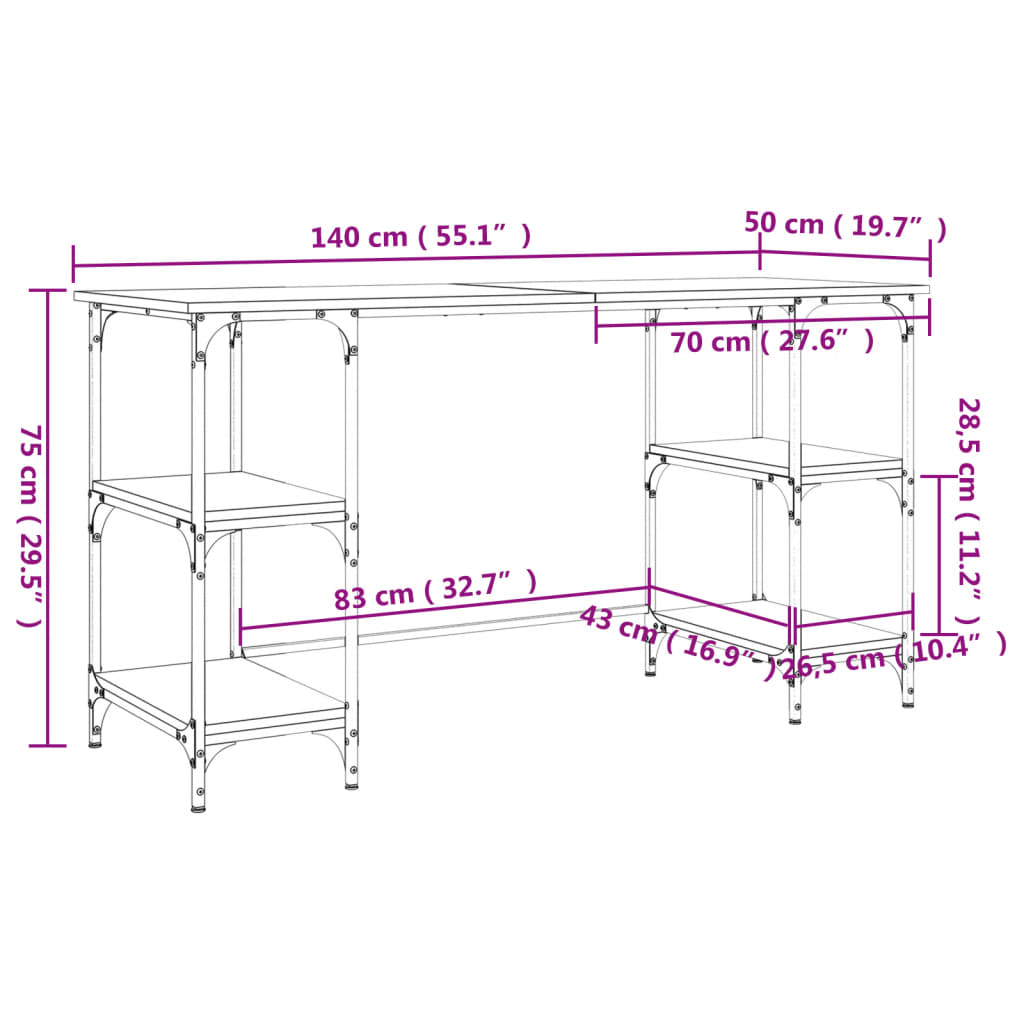 Birou, gri sonoma, 140x50x75 cm, metal si lemn prelucrat — imaginea 10