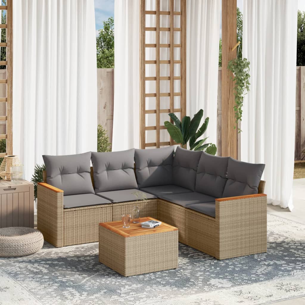 Set canapele de gradina, 6 piese, cu perne, bej, poliratan — imaginea 2
