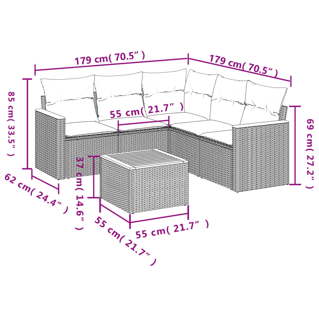 Set canapele de gradina, 6 piese, cu perne, bej, poliratan — imaginea 8
