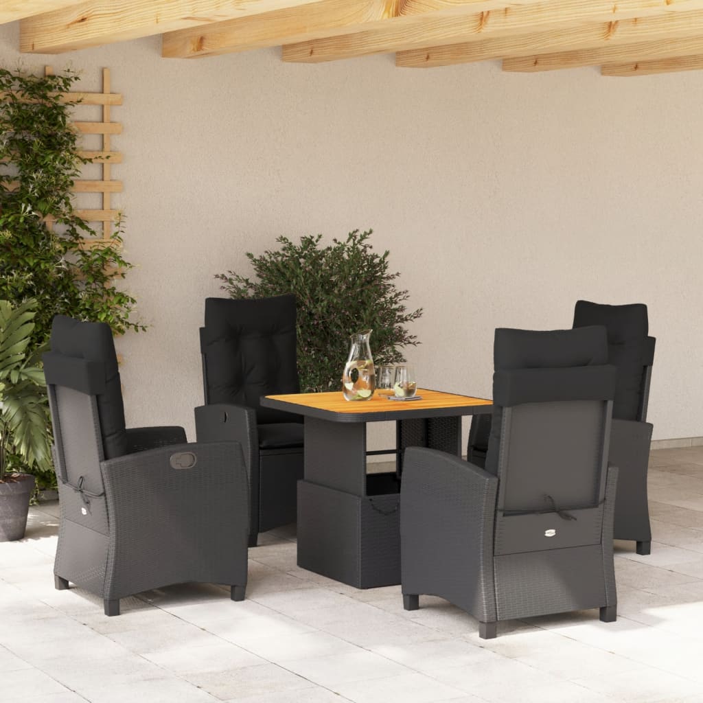 Set mobilier de gradina cu perne, 5 piese, negru, poliratan — imaginea 2