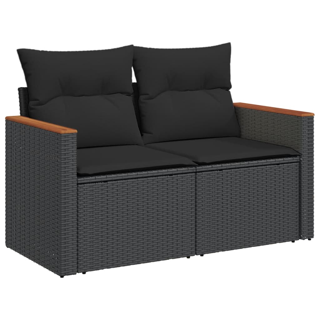 Set canapele de gradina cu perne, 11 piese, negru, poliratan — imaginea 4