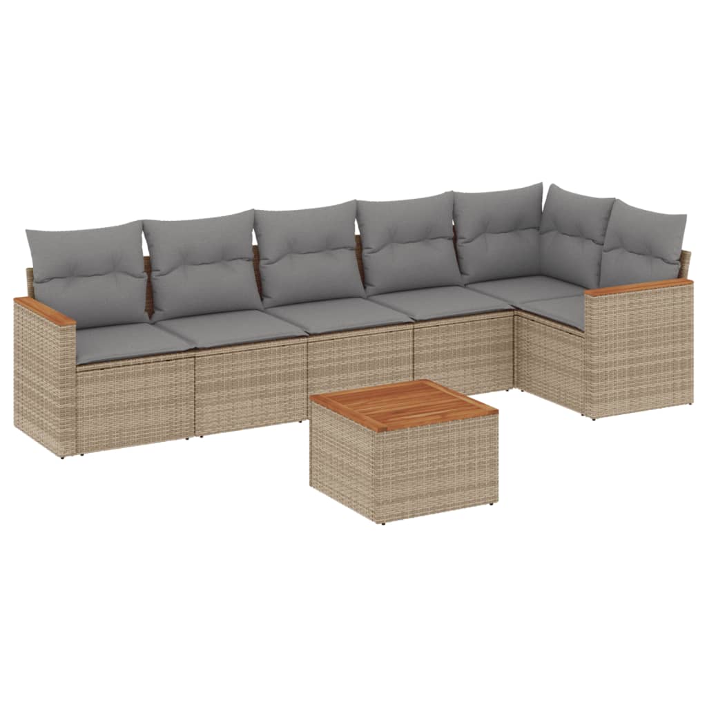 Set canapele de gradina, 7 piese, cu perne, bej, poliratan
