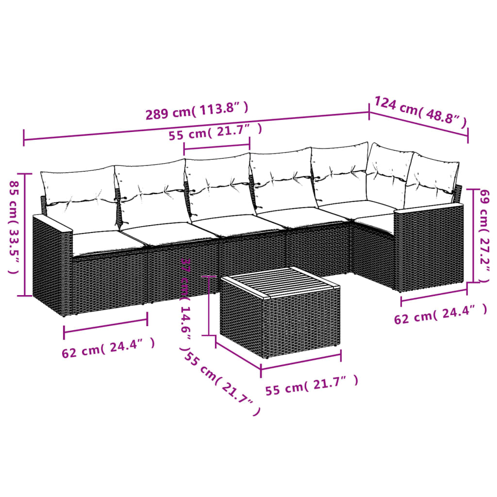 Set canapele de gradina, 7 piese, cu perne, bej, poliratan — imaginea 8