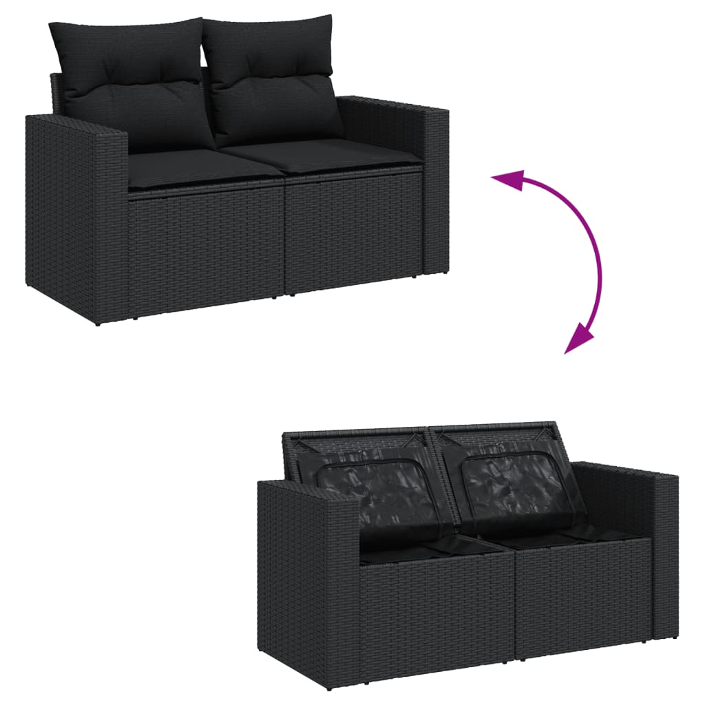 Set mobilier de gradina cu perne, 9 piese, negru, poliratan — imaginea 4