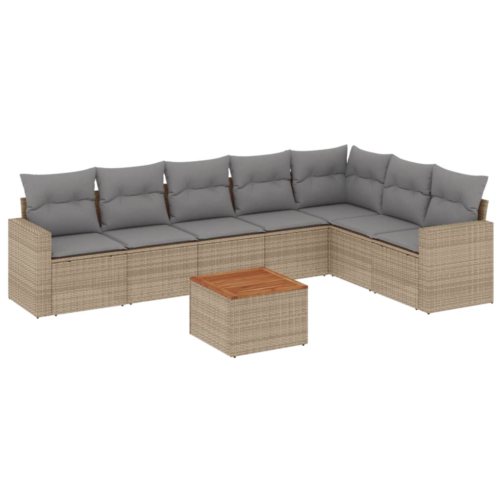 Set canapele de gradina, 8 piese, cu perne, bej, poliratan