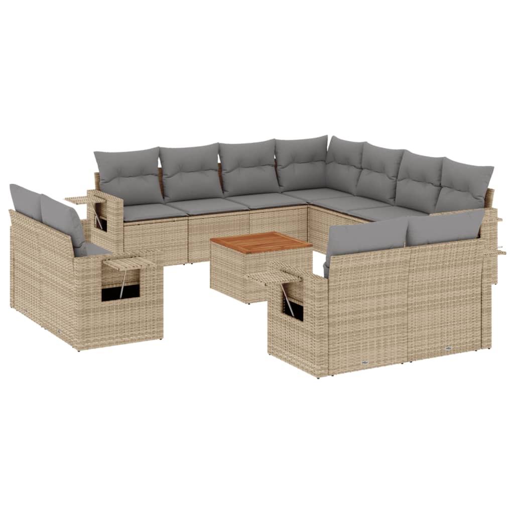 Set canapele de gradina, 12 piese, cu perne, bej, poliratan
