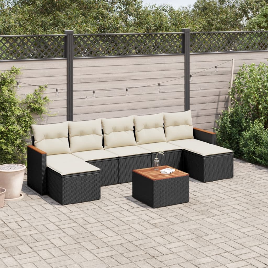 Set mobilier de gradina cu perne, 8 piese, negru, poliratan — imaginea 2