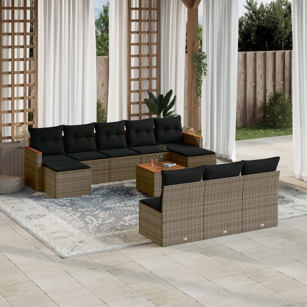 Set canapele de gradina cu perne, 11 piese, gri, poliratan — imaginea 2