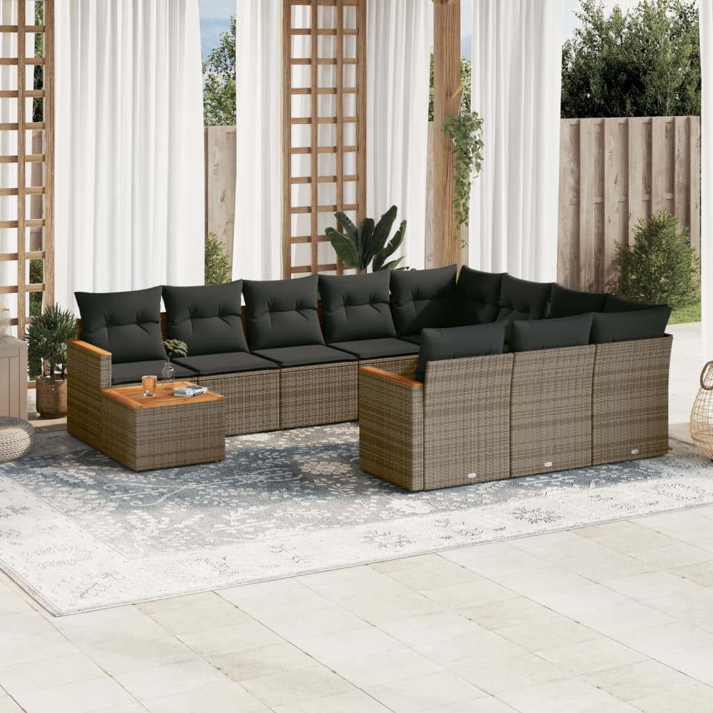 Set canapele de gradina cu perne, 11 piese, gri, poliratan — imaginea 2
