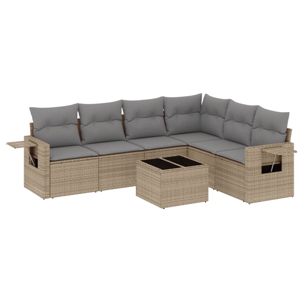Set canapele de gradina, 7 piese, cu perne, bej, poliratan