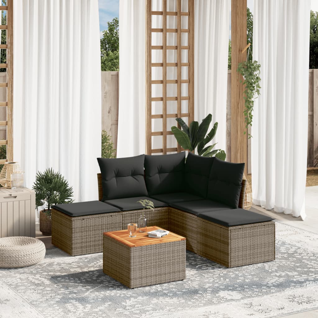 Set mobilier gradina cu perne, 6 piese, gri, poliratan — imaginea 2