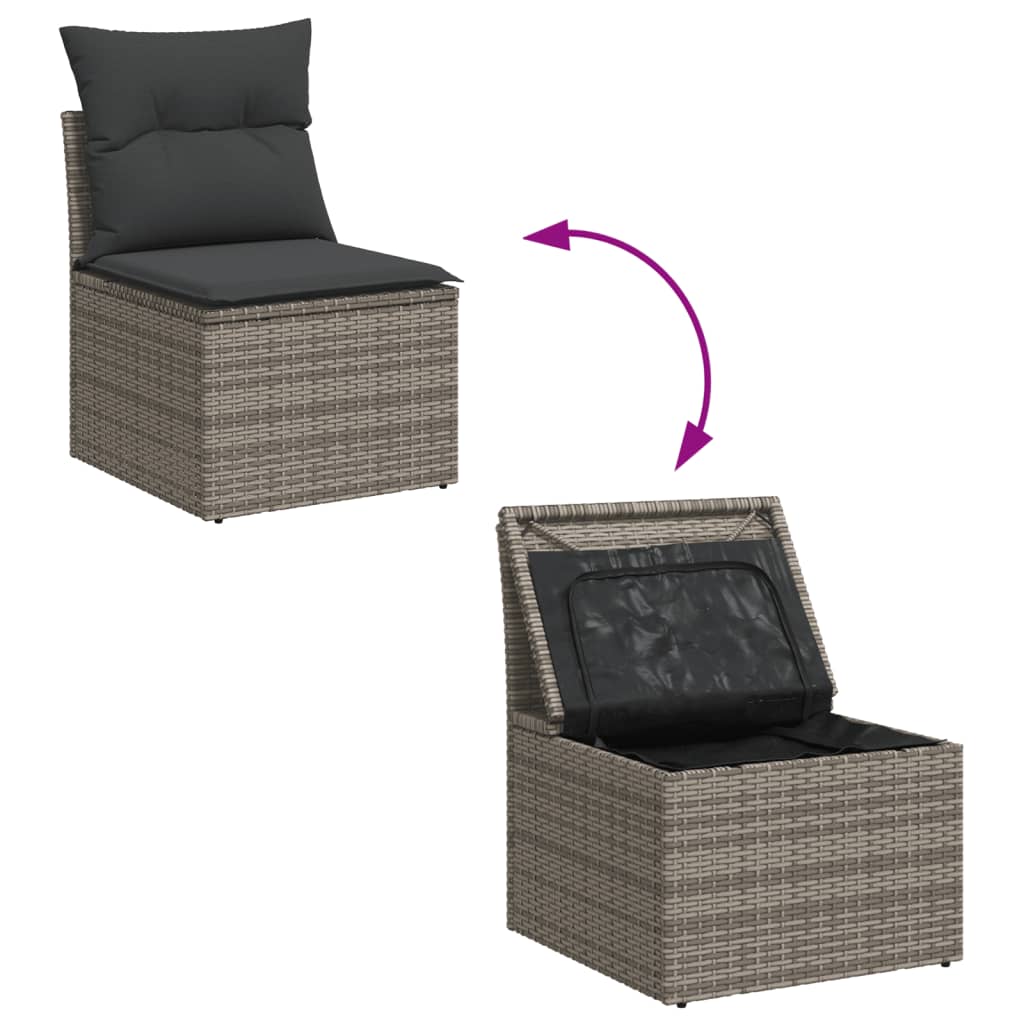 Set mobilier de gradina cu perne, 10 piese, gri, poliratan — imaginea 4