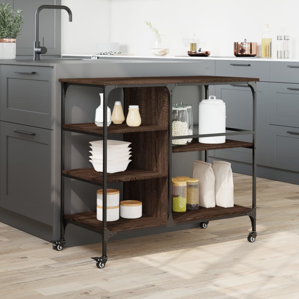 Carucior de bucatarie, stejar maro 100x45x89,5cm lemn prelucrat — imaginea 4