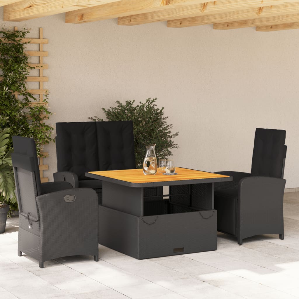 Set mobilier de gradina cu perne, 4 piese, negru, poliratan — imaginea 2