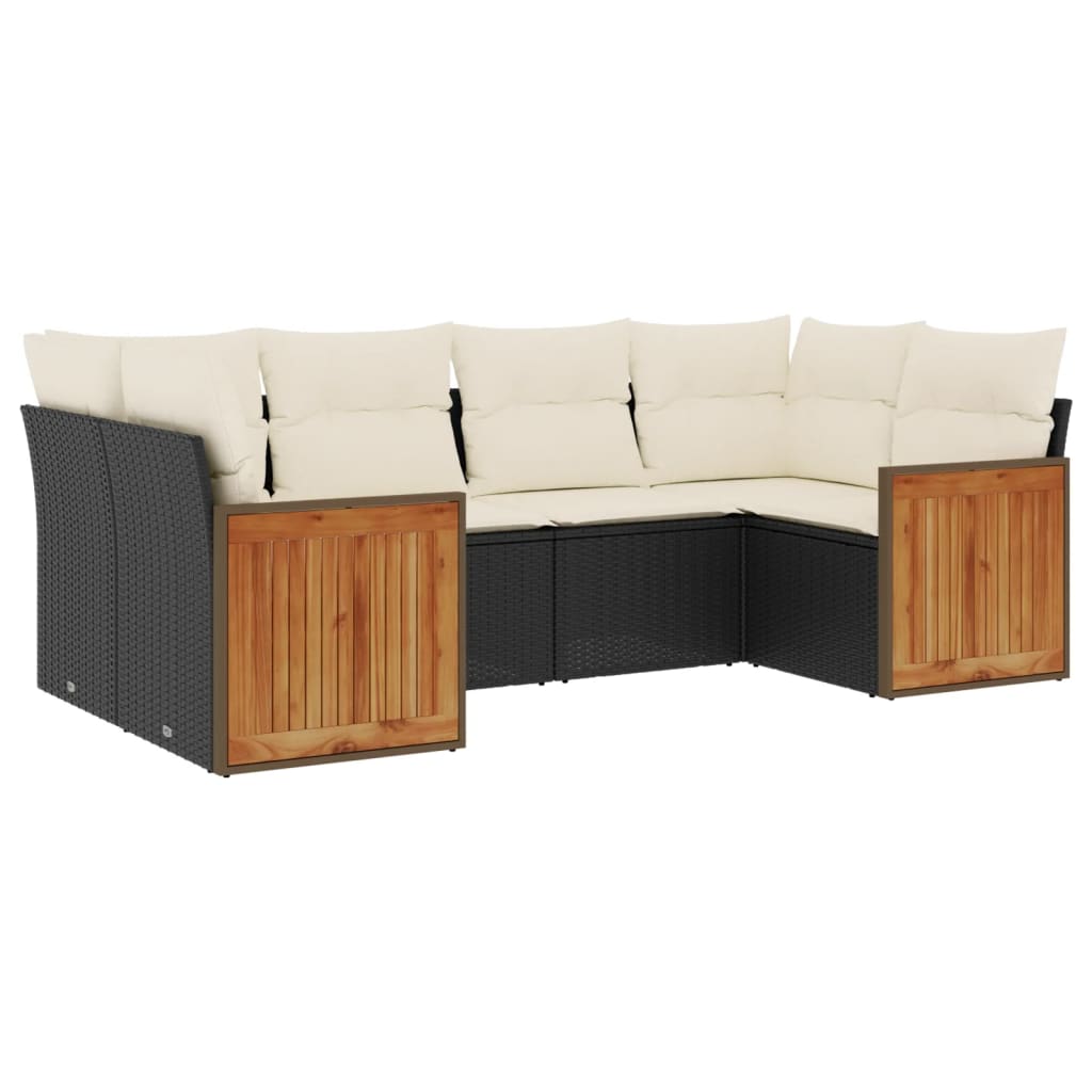 Set mobilier de gradina cu perne, 6 piese, negru, poliratan