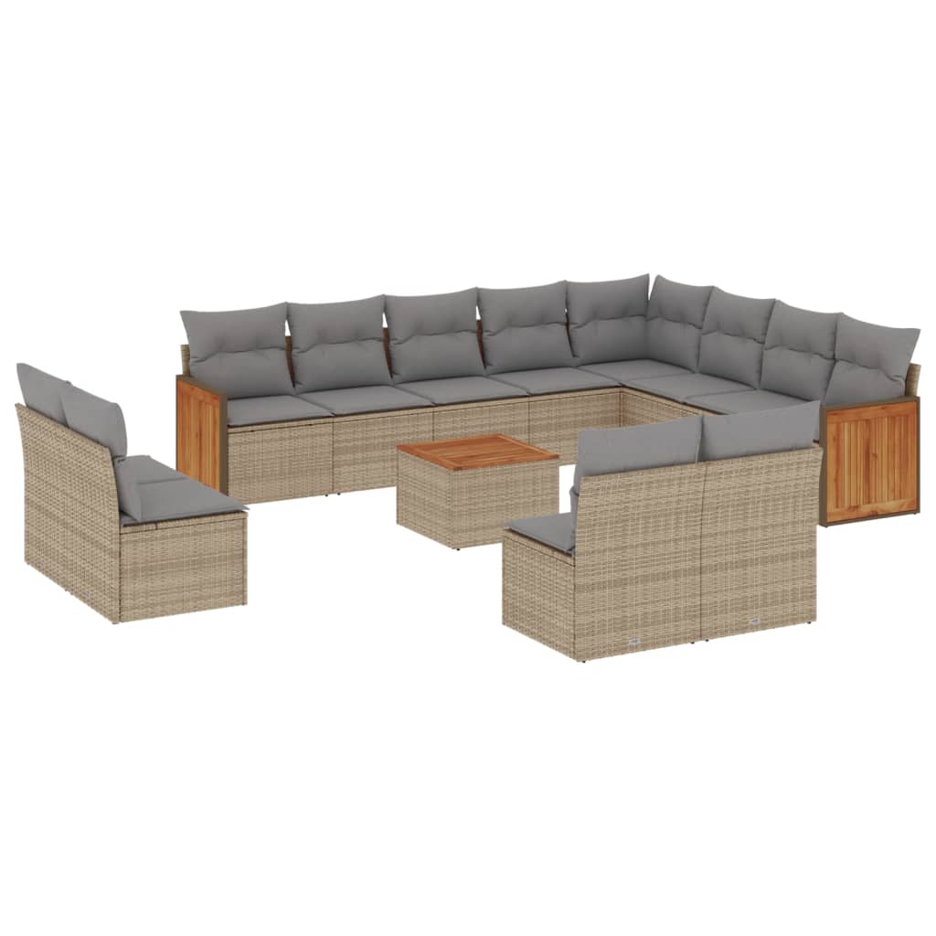 Set canapele de gradina, 13 piese, cu perne, bej, poliratan