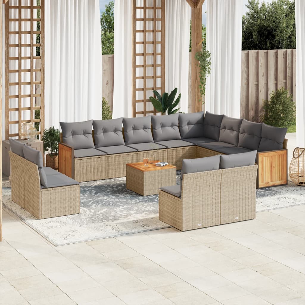 Set canapele de gradina, 13 piese, cu perne, bej, poliratan — imaginea 2