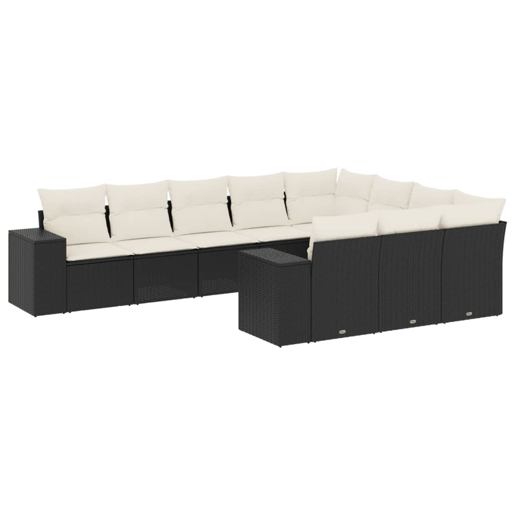 Set canapele de gradina cu perne, 10 piese, negru, poliratan