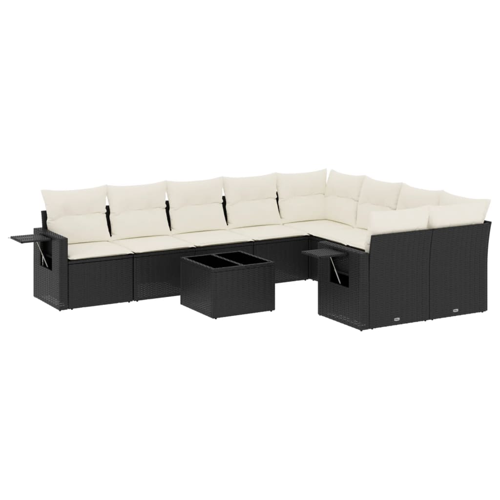 Set canapele de gradina cu perne, 10 piese, negru, poliratan