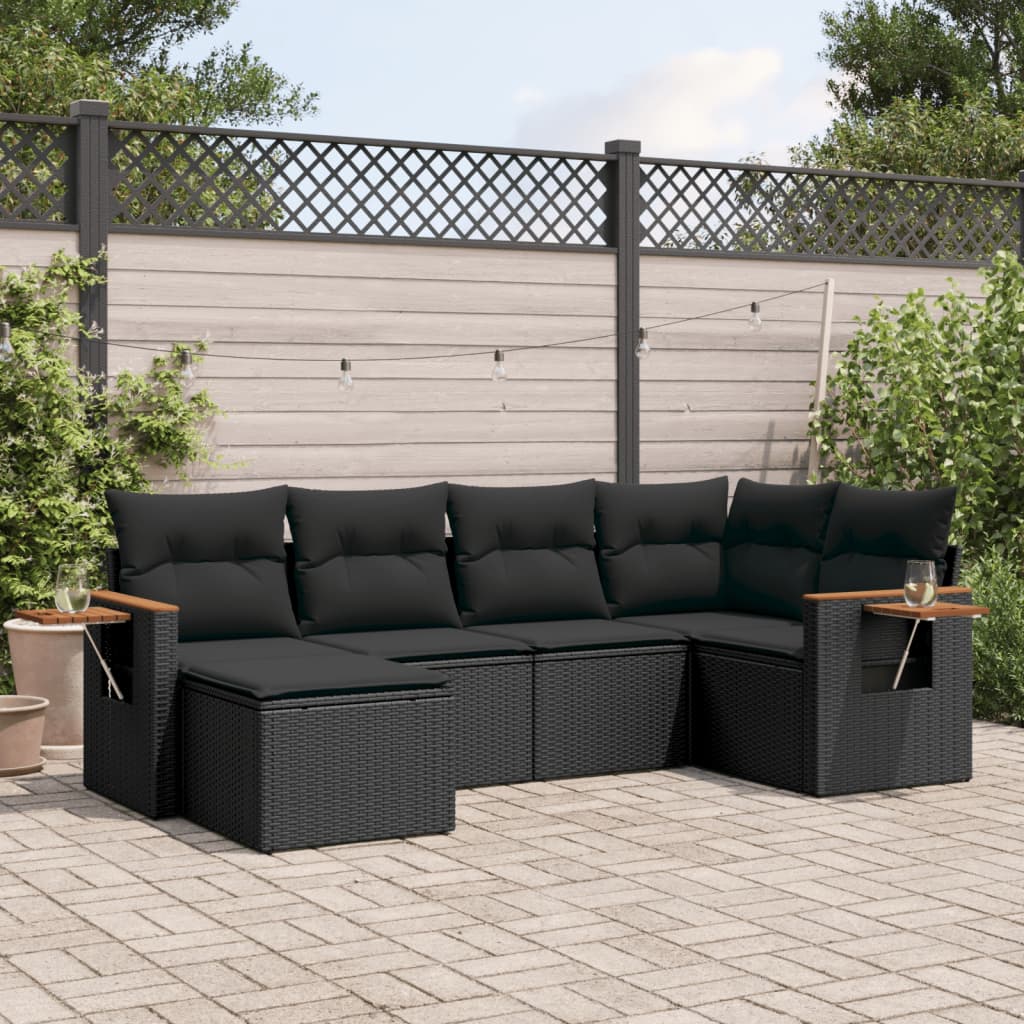 Set mobilier de gradina cu perne, 6 piese, negru, poliratan — imaginea 2