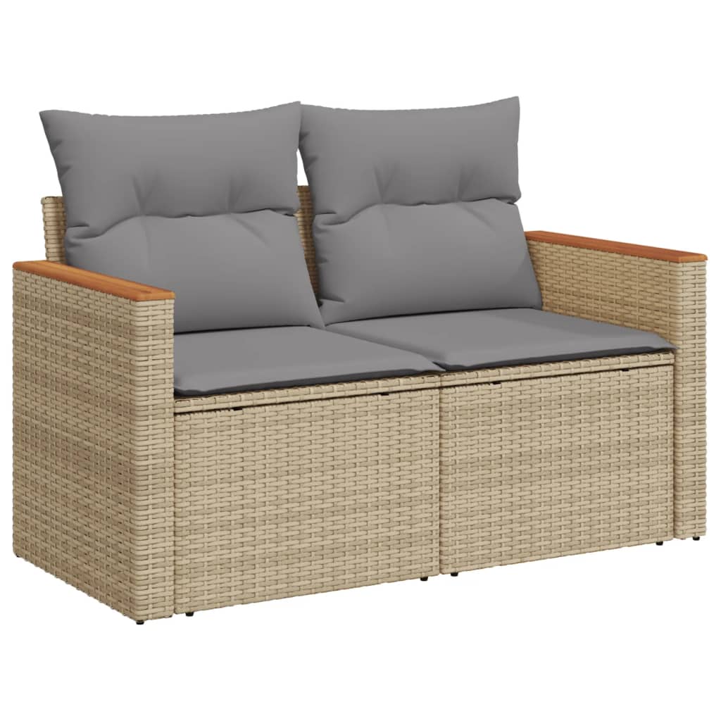 Set canapele de gradina, 7 piese, cu perne, bej, poliratan — imaginea 5