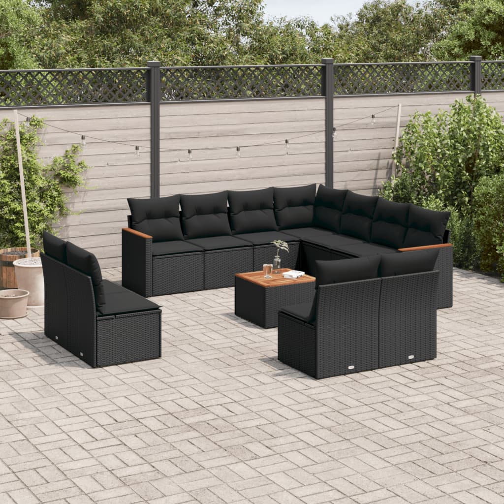 Set canapele de gradina, 12 piese, cu perne, negru, poliratan — imaginea 2