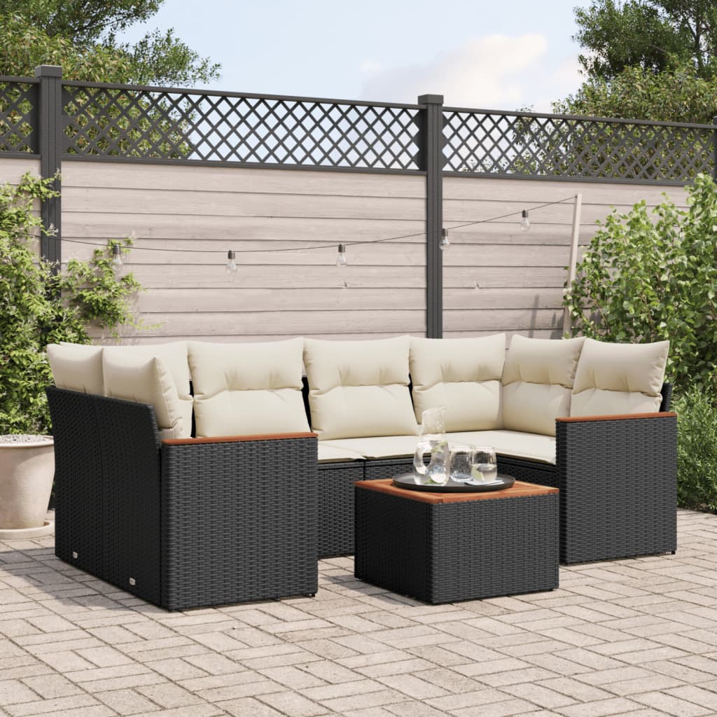 Set canapele de gradina cu perne, 7 piese, negru, poliratan — imaginea 2