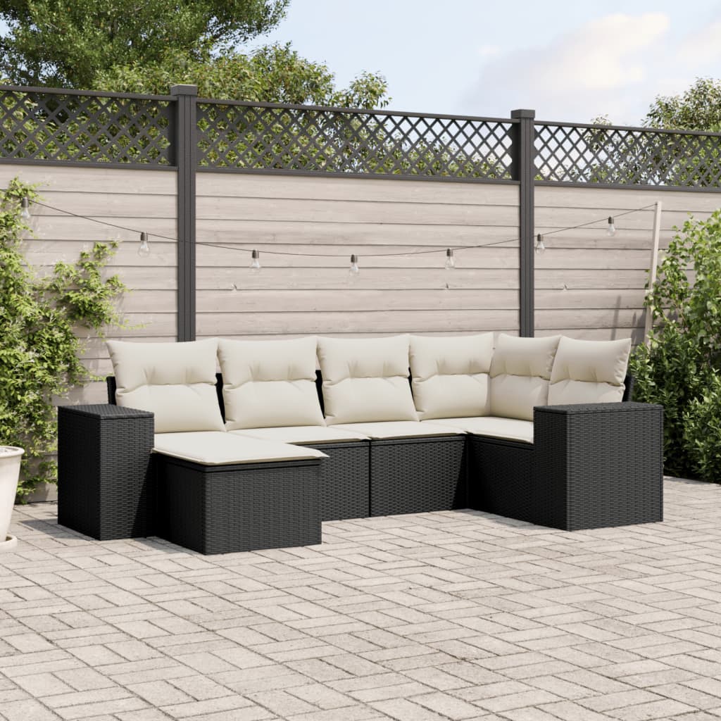 Set mobilier de gradina cu perne, 6 piese, negru, poliratan — imaginea 2
