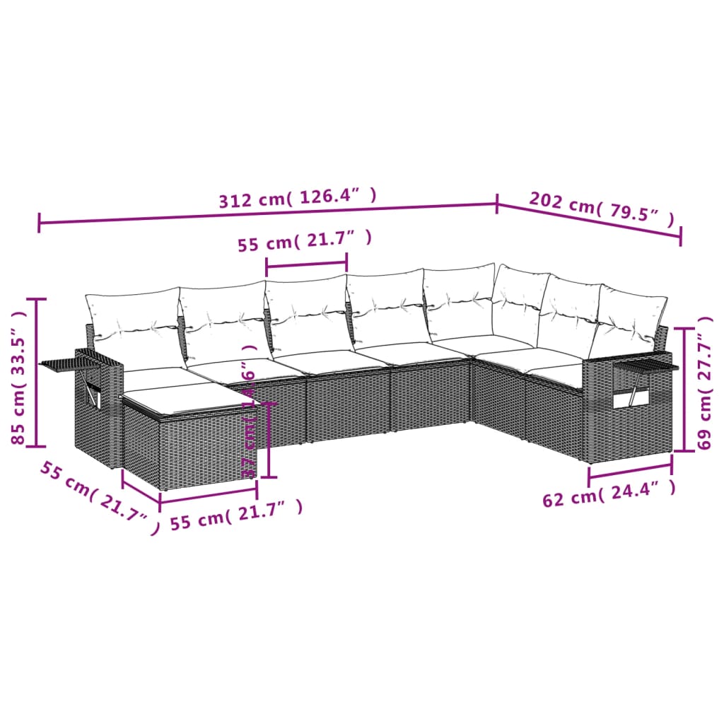 Set mobilier de gradina cu perne, 8 piese, negru, poliratan — imaginea 9