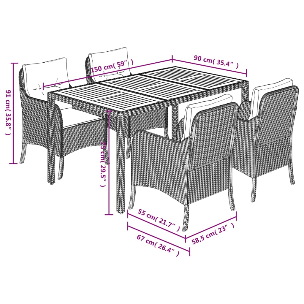 Set mobilier de gradina cu perne, 5 piese, negru, poliratan — imaginea 7