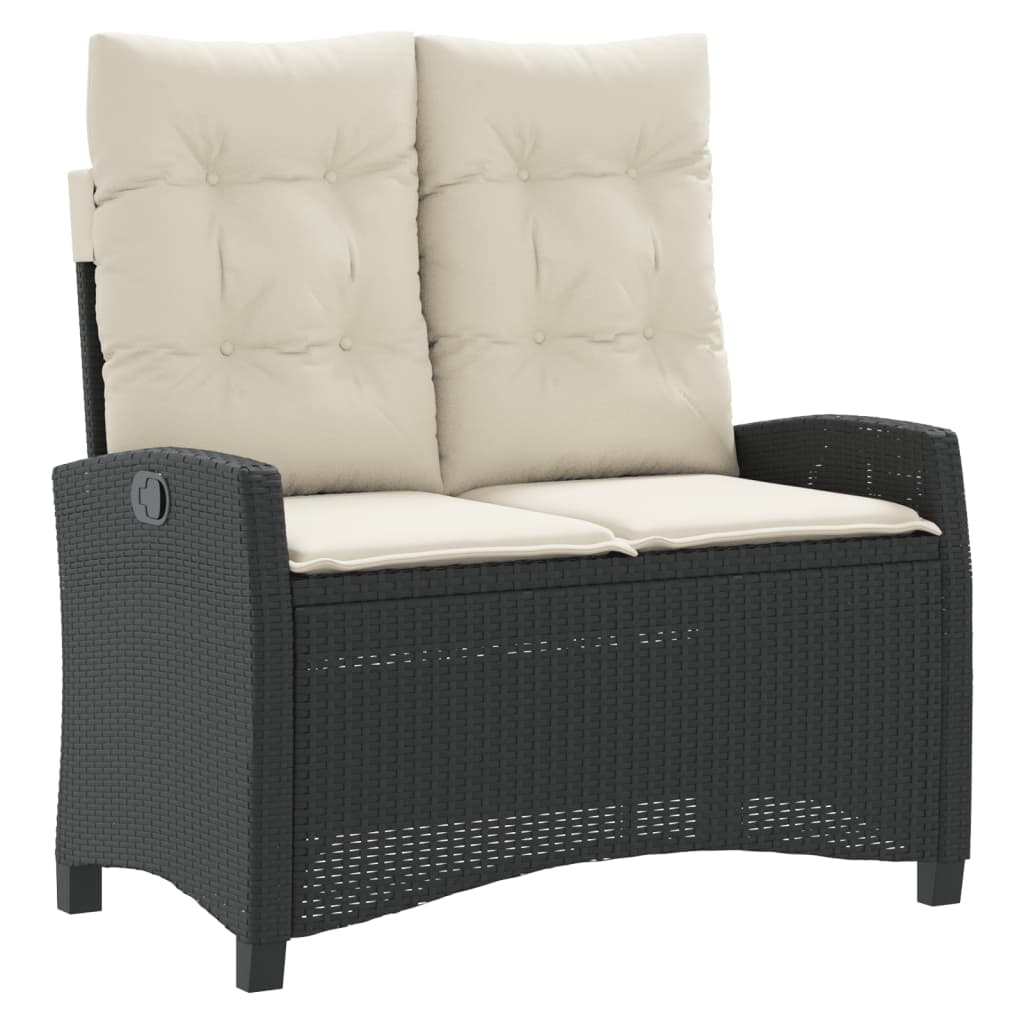 Set mobilier de gradina cu perne, 4 piese, negru, poliratan — imaginea 4