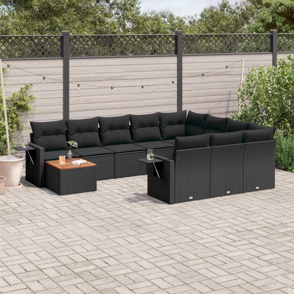 Set canapele de gradina cu perne, 11 piese, negru, poliratan — imaginea 2