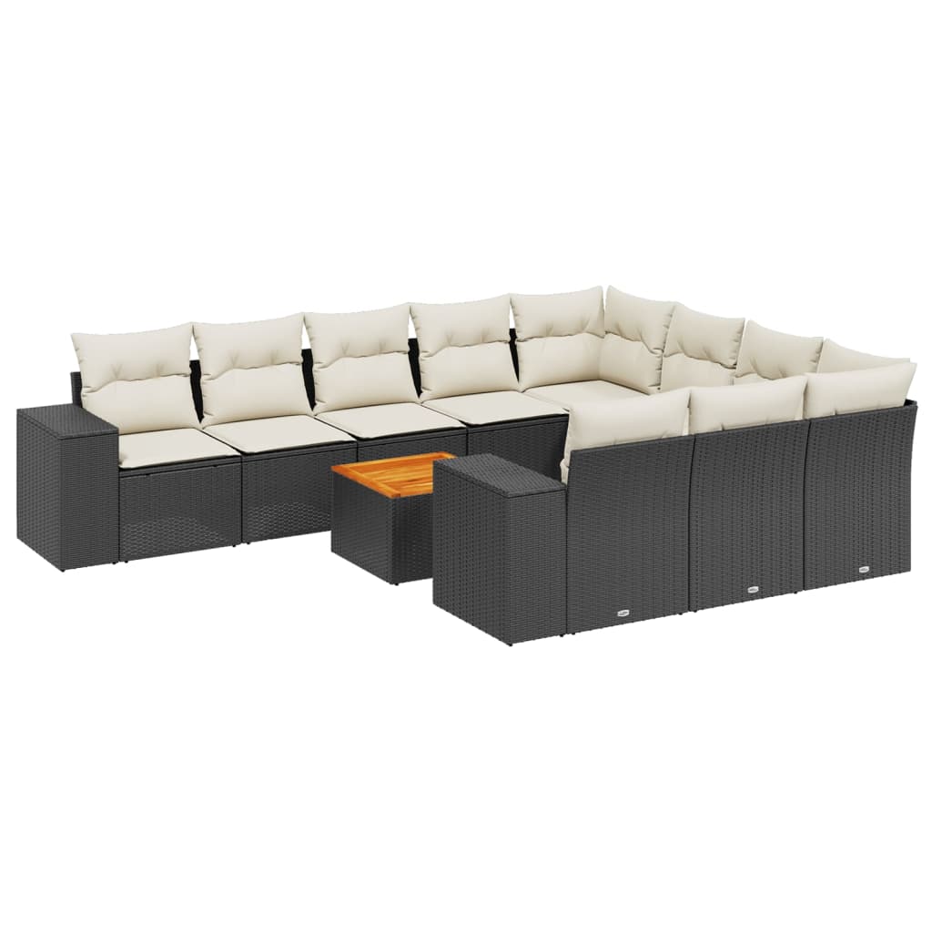 Set canapele de gradina cu perne, 11 piese, negru, poliratan