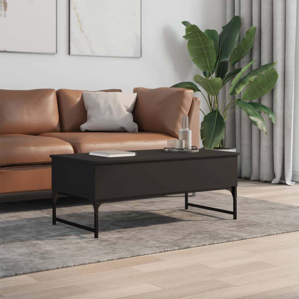 Masuta de cafea, negru, 100x50x40 cm, lemn prelucrat si metal — imaginea 3