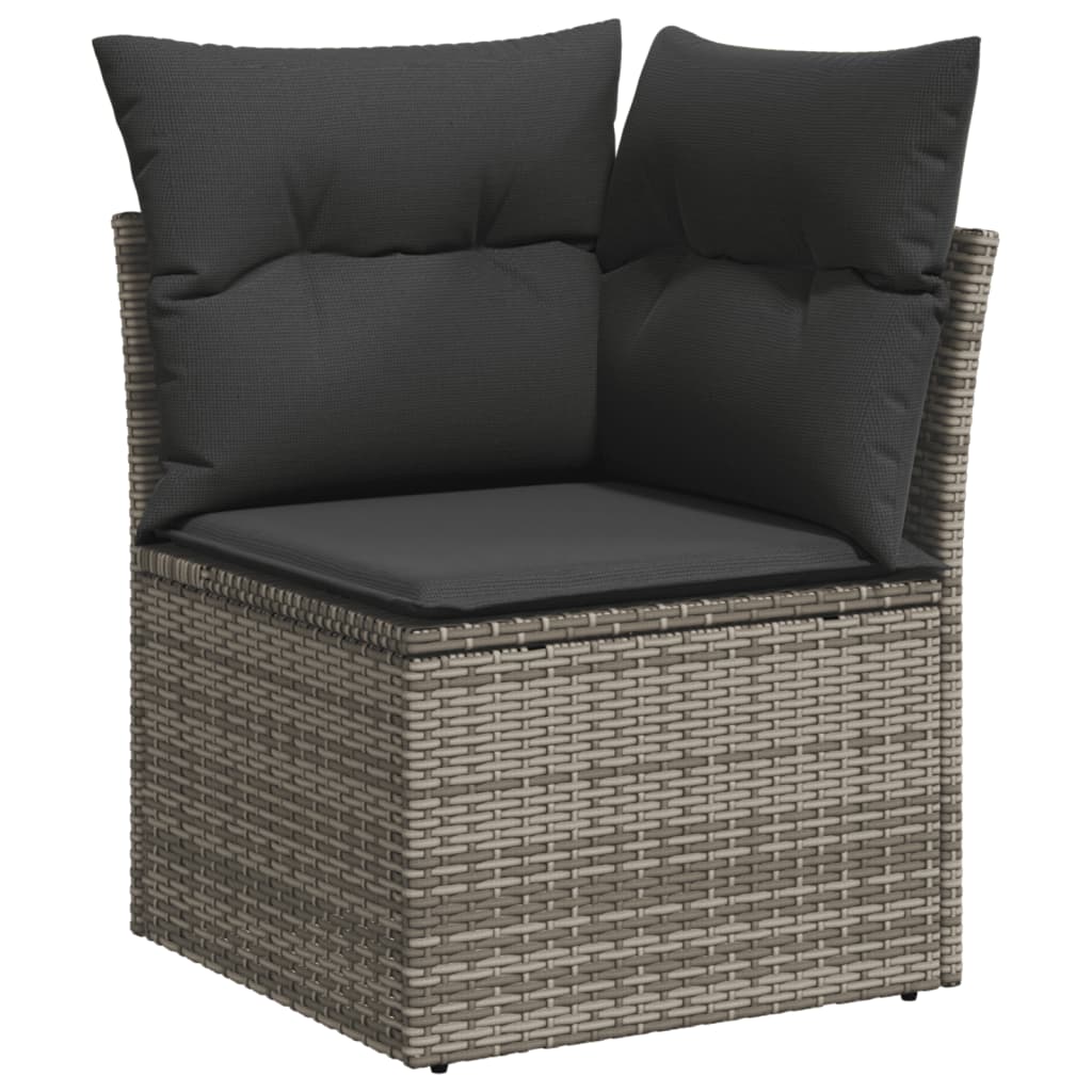 Set canapele de gradina, 9 piese, cu perne, gri, poliratan — imaginea 4
