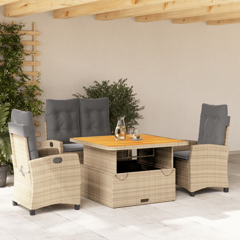 Set canapele de gradina, 4 piese, cu perne, bej, poliratan — imaginea 2