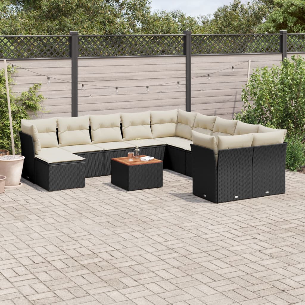 Set canapele de gradina, 12 piese, cu perne, negru, poliratan — imaginea 3