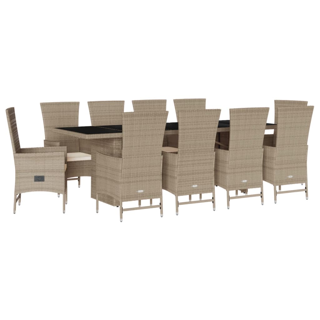 Set mobilier de gradina cu perne, 11 piese, bej, poliratan — imaginea 2