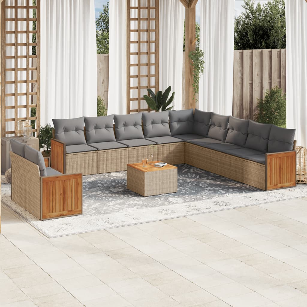 Set canapele de gradina cu perne, 12 piese, bej, poliratan — imaginea 2