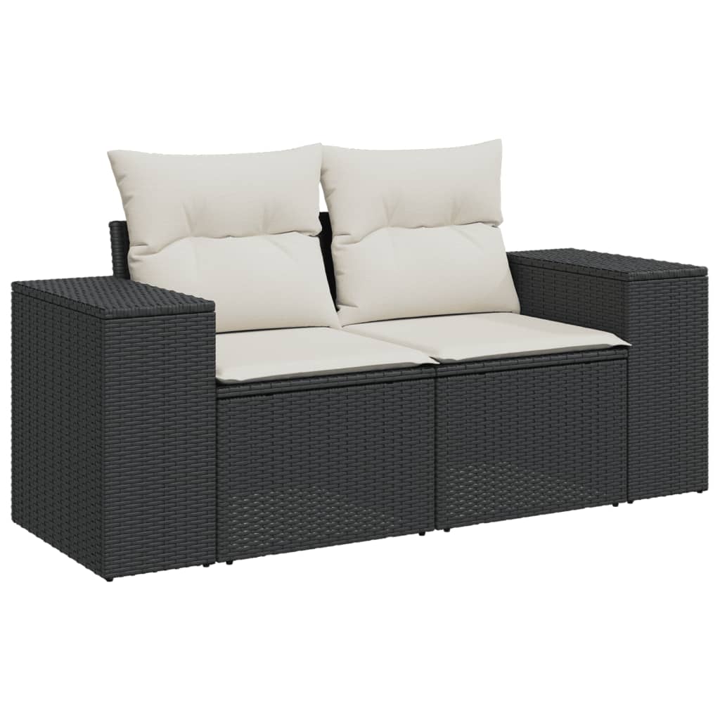 Set canapele de gradina cu perne, 7 piese, negru, poliratan — imaginea 4