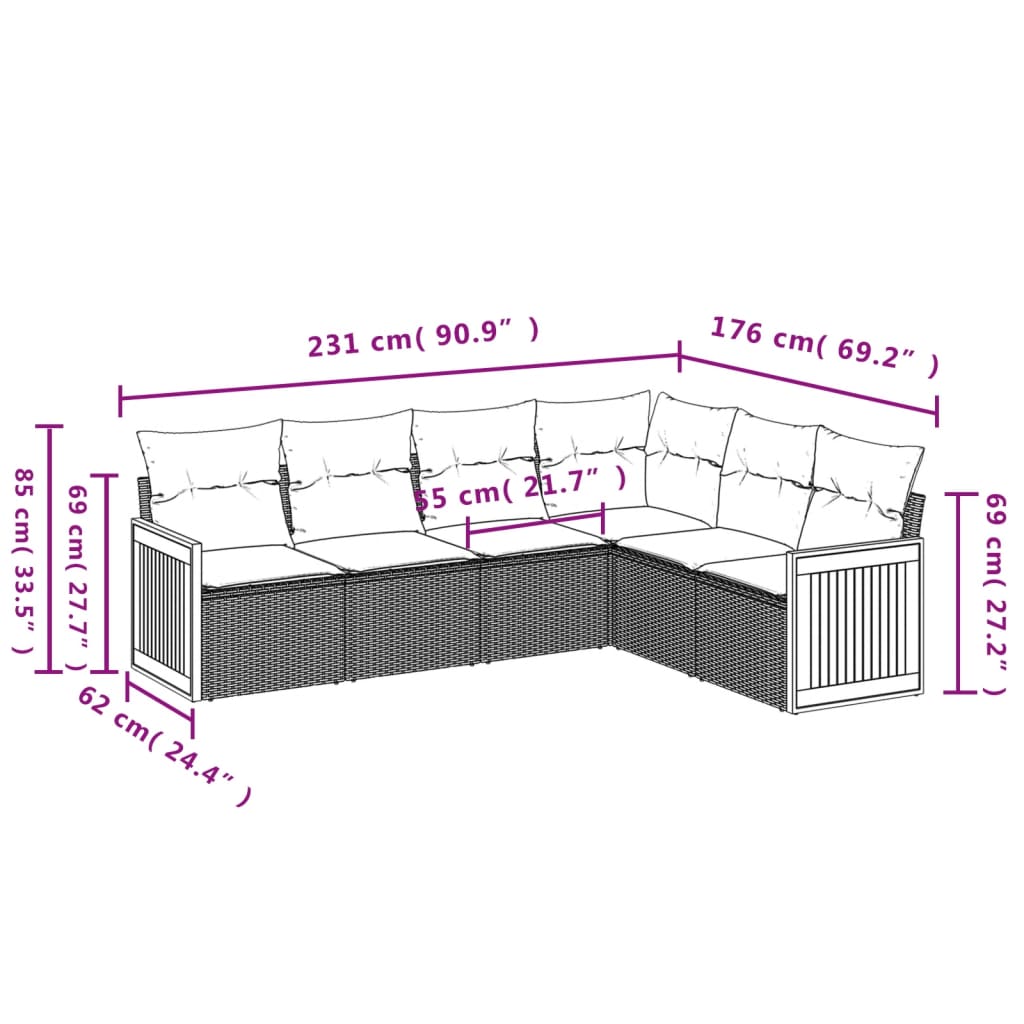 Set canapele de gradina cu perne, 6 piese, bej, poliratan — imaginea 3