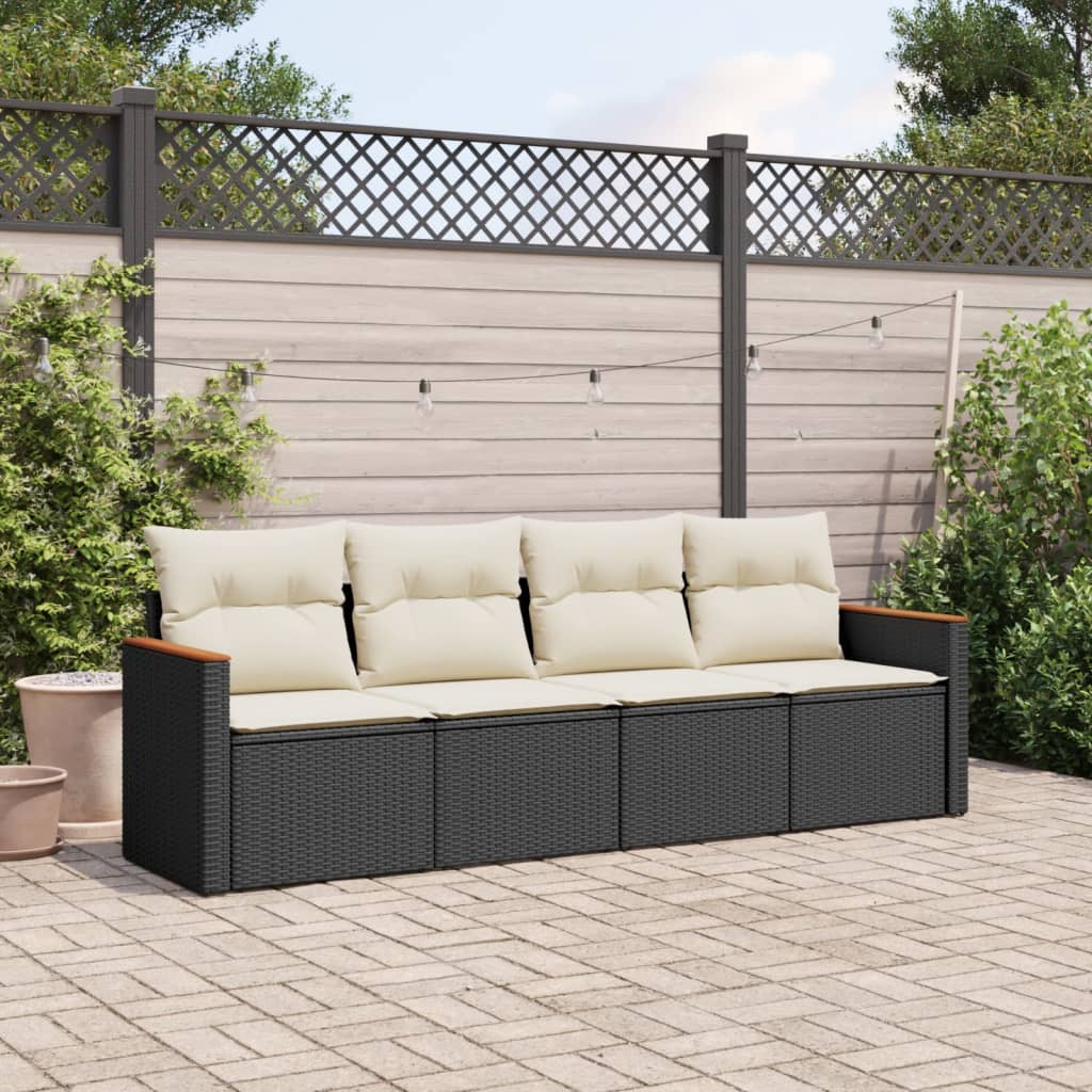 Set mobilier de gradina cu perne, 4 piese, negru, poliratan — imaginea 2