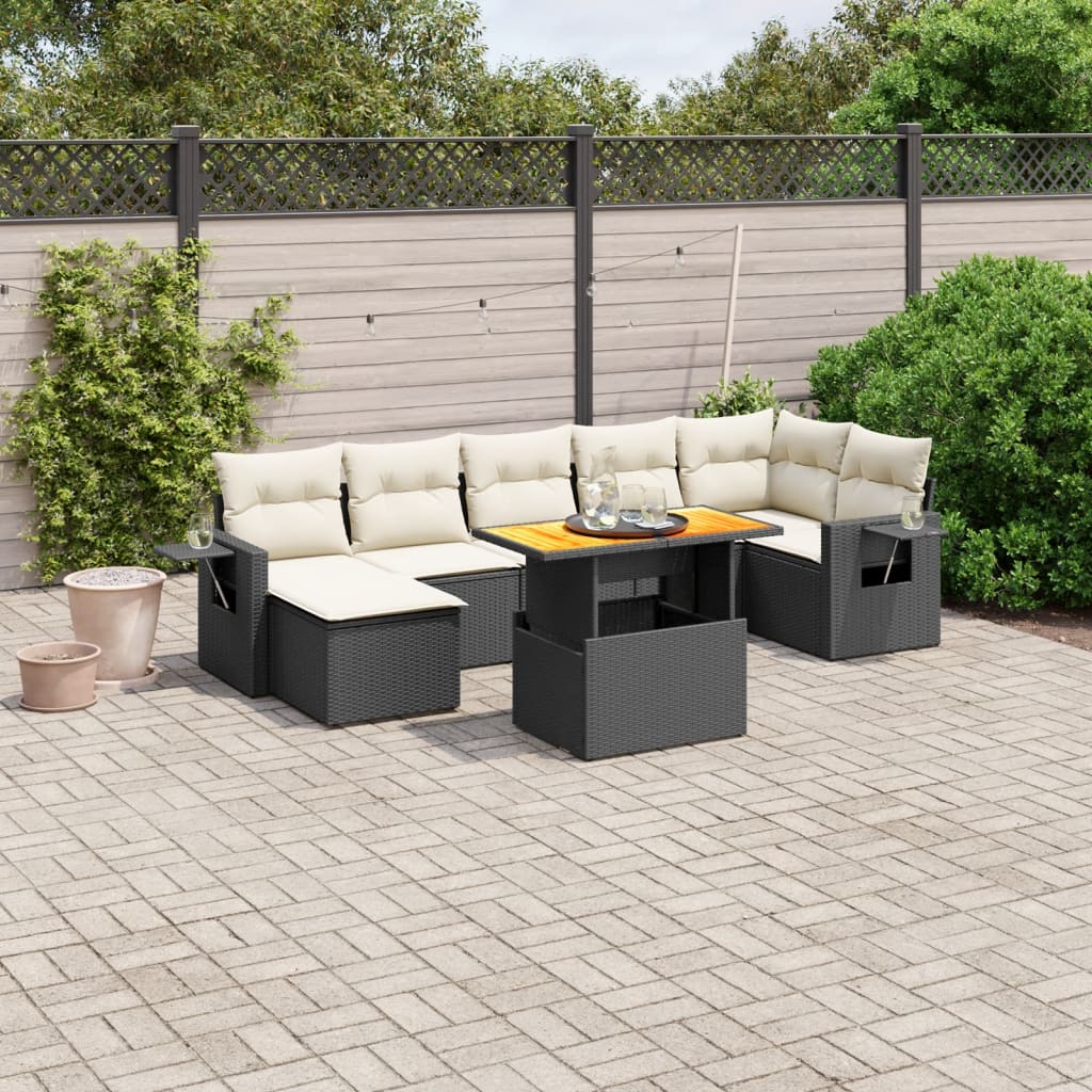 Set mobilier de gradina cu perne, 8 piese, negru, poliratan — imaginea 2