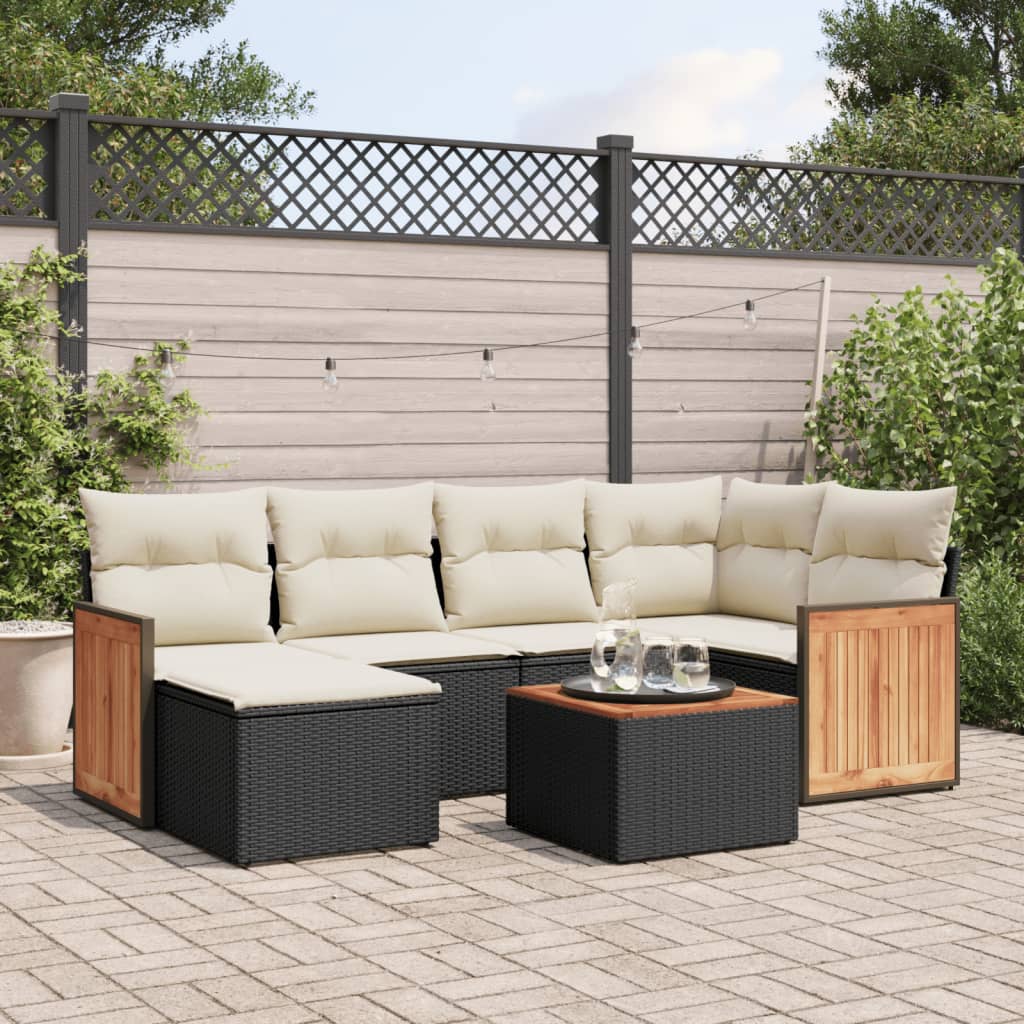 Set canapele de gradina cu perne, 7 piese, negru, poliratan — imaginea 2
