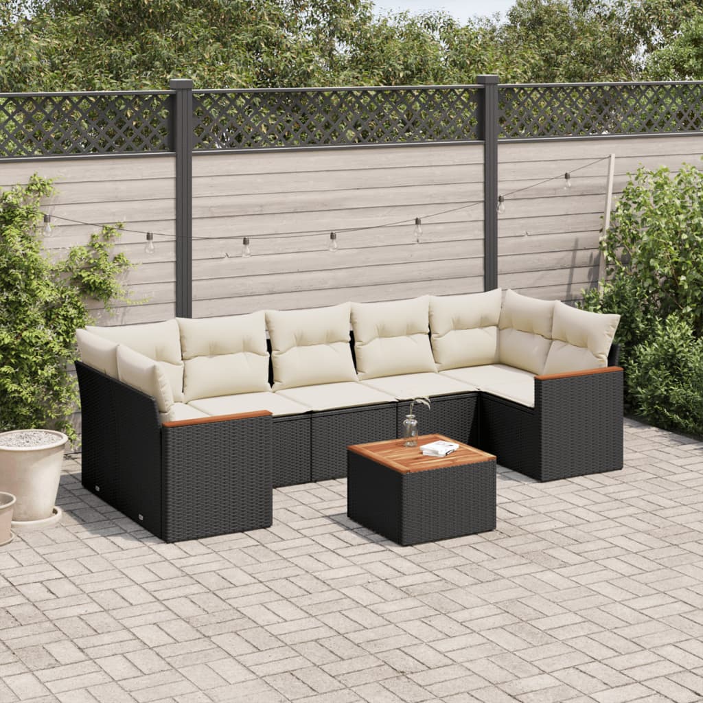 Set mobilier de gradina cu perne, 8 piese, negru, poliratan — imaginea 2