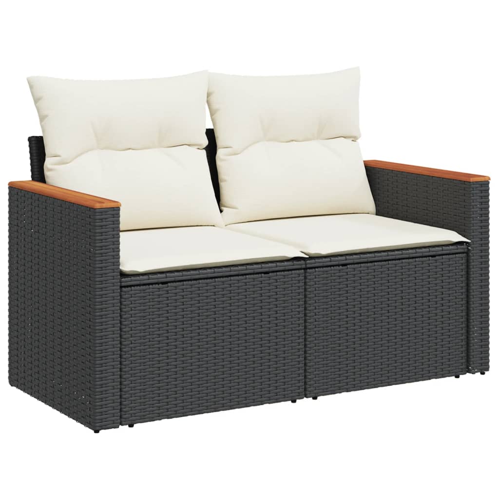 Set mobilier de gradina cu perne, 8 piese, negru, poliratan — imaginea 4