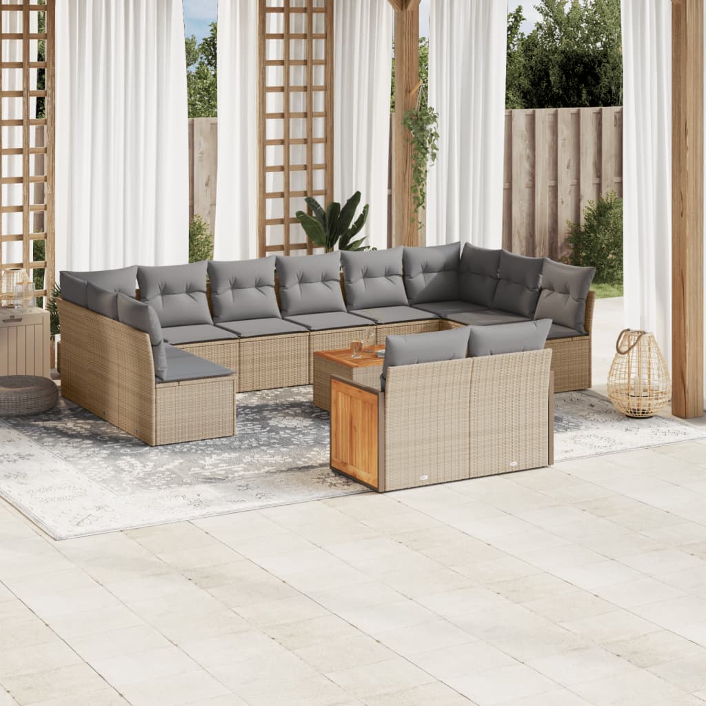 Set canapele de gradina, 13 piese, cu perne, bej, poliratan — imaginea 2