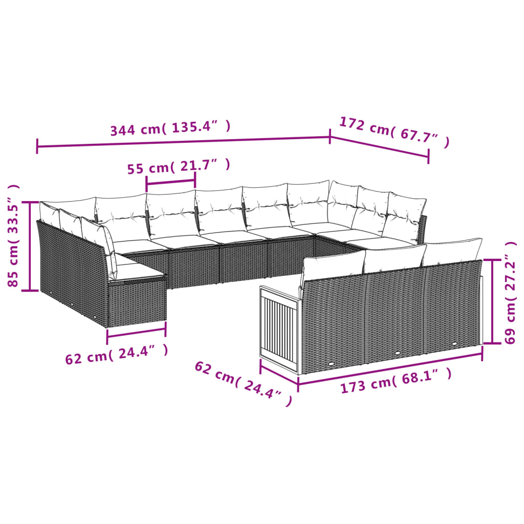 Set canapele de gradina, 13 piese, cu perne, bej, poliratan — imaginea 8