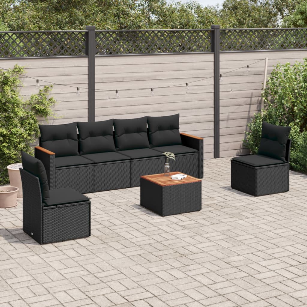 Set canapele de gradina cu perne, 7 piese, negru, poliratan — imaginea 2